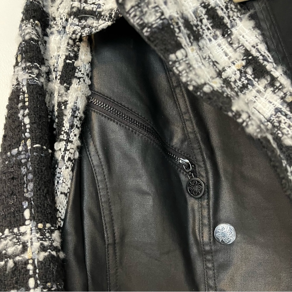 White House Black Market Tweed Pieced Coated Moto Jacket blazer 8 - Picture 7 of 11